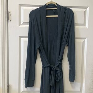 Skims Jersey Knit Cozy Long Sleeve Belted Robe - Dark Grayish Blue
